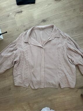 Free People Blush Pink Eyelet Button-Down Blouse